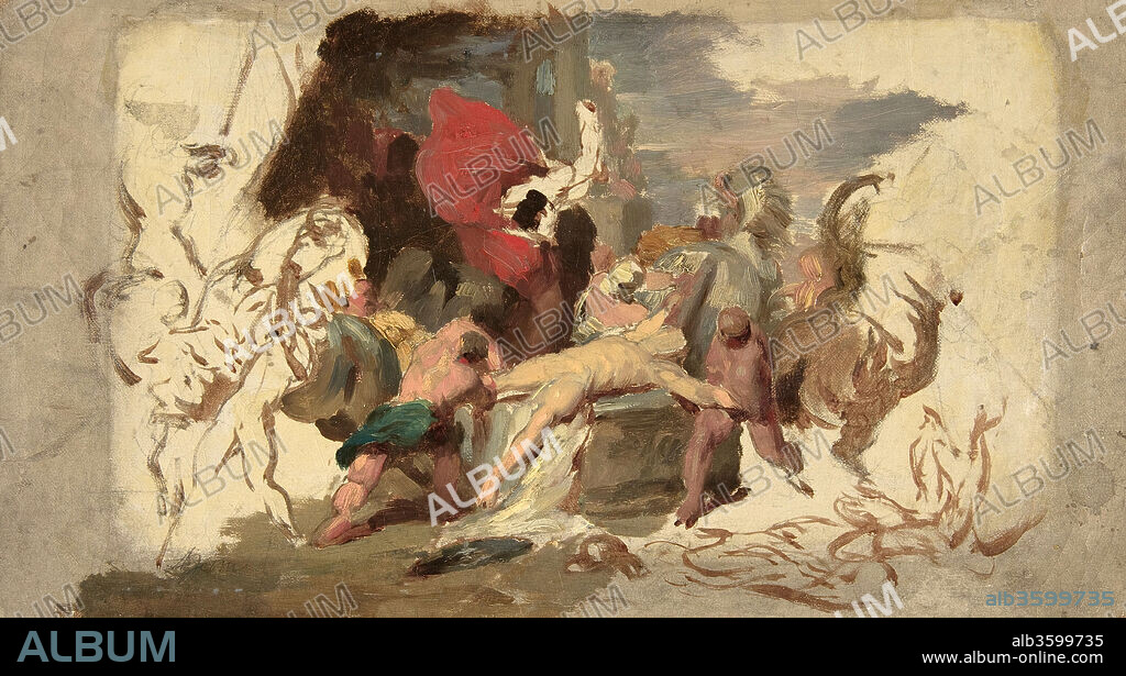 FRANÇOIS JOSEPH HEIM. The Martyrdom of Saint Hippolytus. Artist: François Joseph Heim (French, Belfort 1787-1865 Paris). Dimensions: 7 1/16 x 12 11/16 in.  (17.9 x 32.3 cm). Date: 19th century.