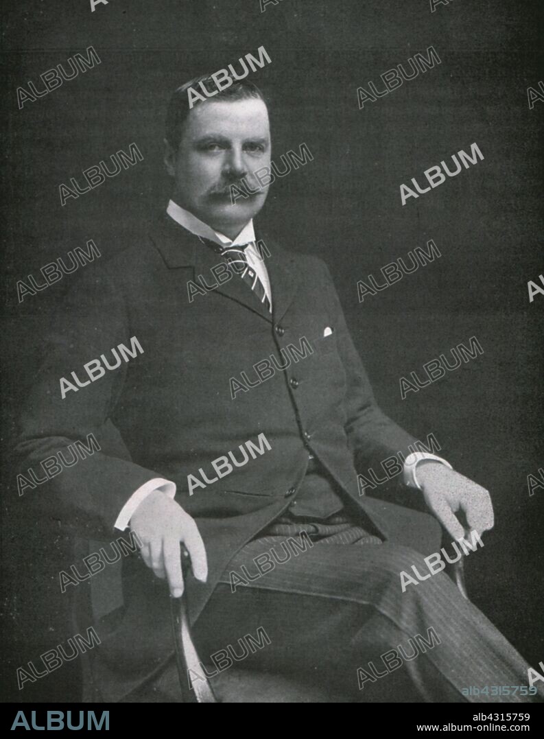 Earl of Derby, 1911. Portrait of British politician and racehorse breeder Edward George Villiers Stanley (1865-1948), 17th Earl of Derby. Stanley was Ambassador to France, Postmaster General, Lord Mayor of Liverpool and Secretary of State for War. From "British Sports and Sportsmen: Racing Coursing and Steeplechasing", Part II, edited by William Scarth Dixon. [1911].