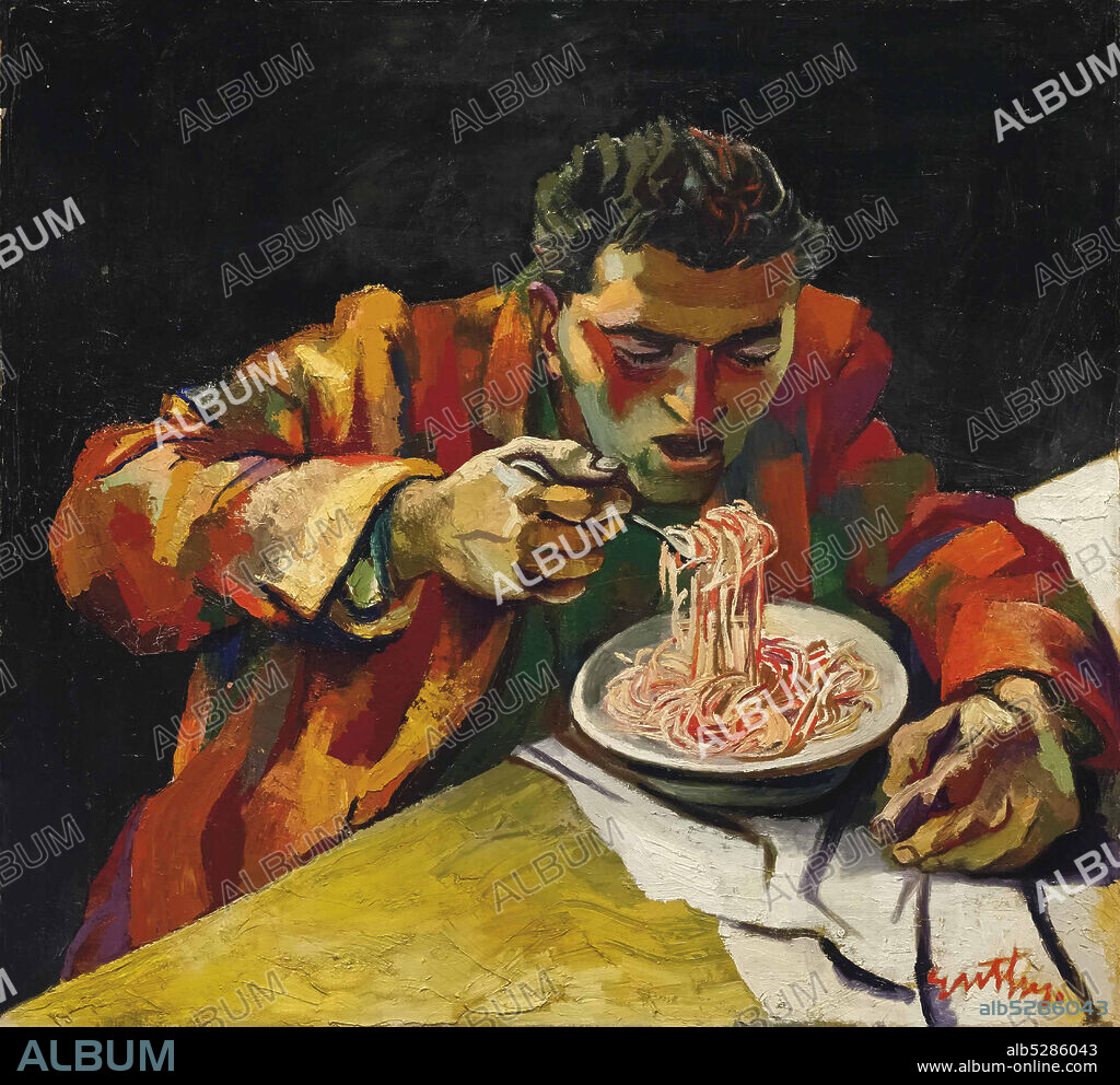 RENATO GUTTUSO. Man eating spaghetti.