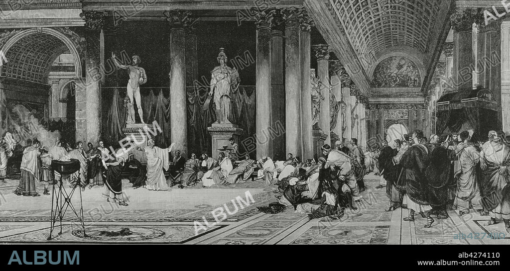 EUGENIO VELA (D. 1895). SPANISH ENGRAVER.. Roman Empire. Rome. "Baths of Caracalla". Engraving by Vela after a painting by the Spanish painter Virgilio Mattoni (1842-1923). La Ilustración Española y Americana, 1882.