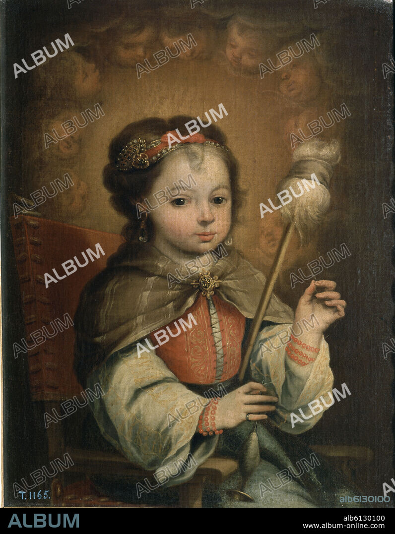 JUAN SIMON GUTIERREZ. Spanish school. Virgin Child Spinning. Viergen nina hilando. 17th century. Madrid, Cuartel gral ejercito tierra.
