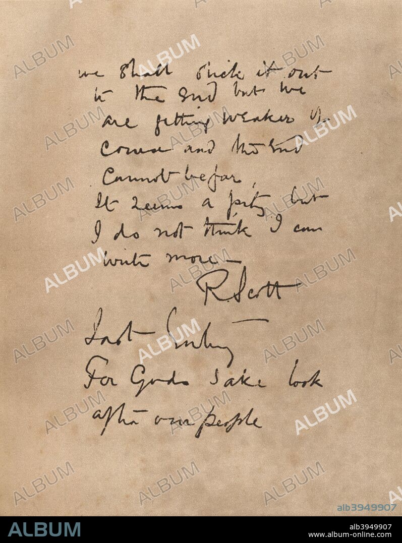 The final page of Captain Scott`s diary, 1912 (1935). From The Royal Jubilee Book 1910-1935 [Associated Newspapers Ltd., London, 1935].
