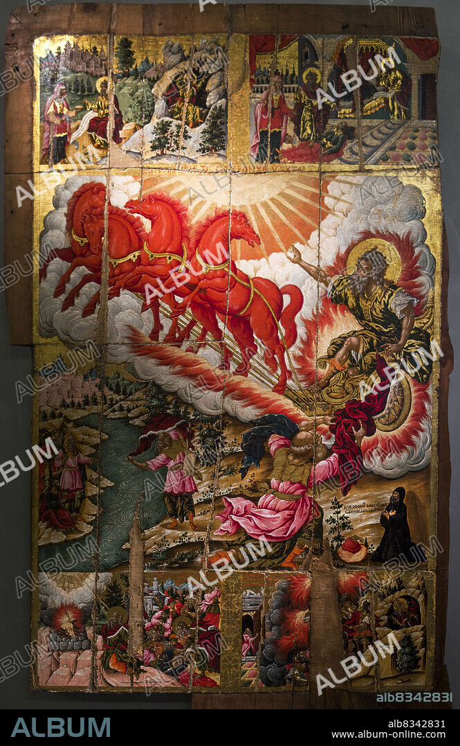 THEODORE POULAKIS. The Ascension of the Prophet Elijah with scenes from his life.