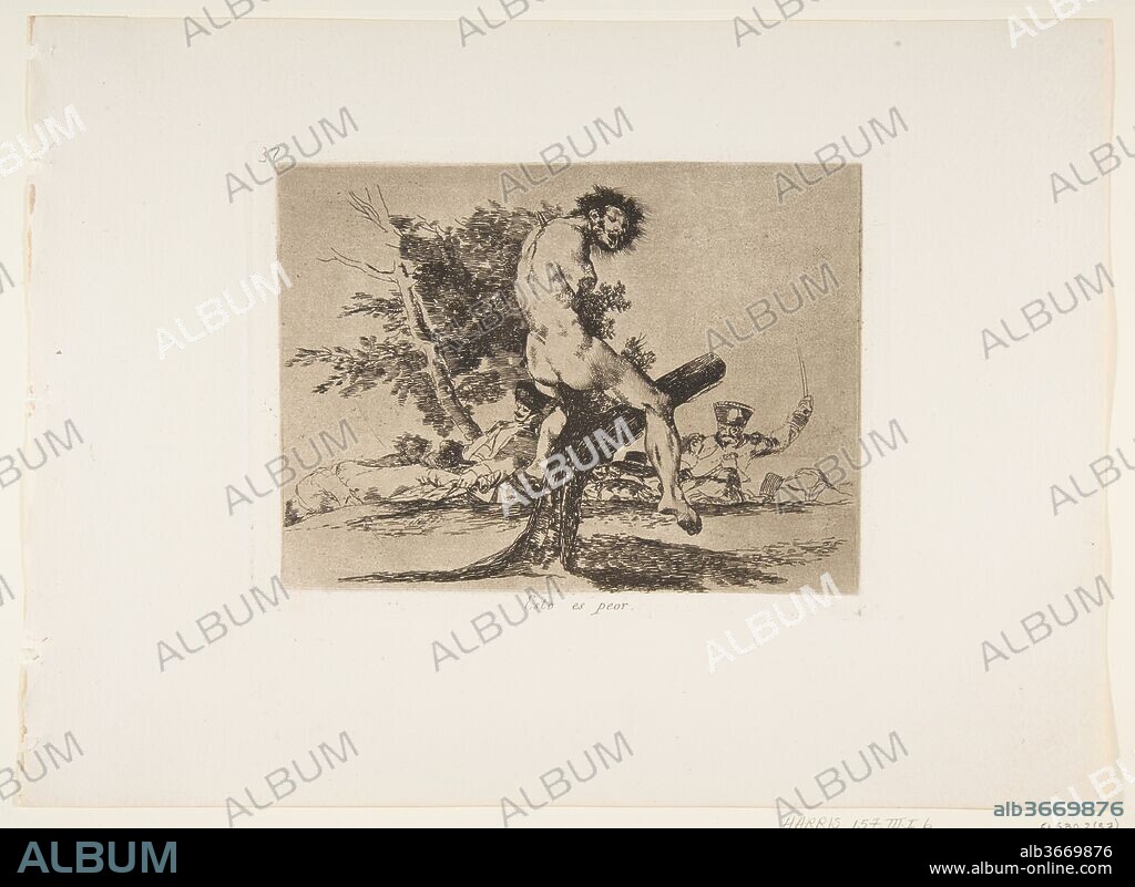 Plate 37 from 'The Disasters of War' (Los Desastres de La Guerra): 'This is worse.' (Esto es peor.). Artist: Goya (Francisco de Goya y Lucientes) (Spanish, Fuendetodos 1746-1828 Bordeaux). Dimensions: Plate: 6 in. × 7 15/16 in. (15.3 × 20.2 cm)
Sheet: 9 15/16 × 13 9/16 in. (25.3 × 34.4 cm). Series/Portfolio: The Disasters of War. Date: 1810 (published 1863).