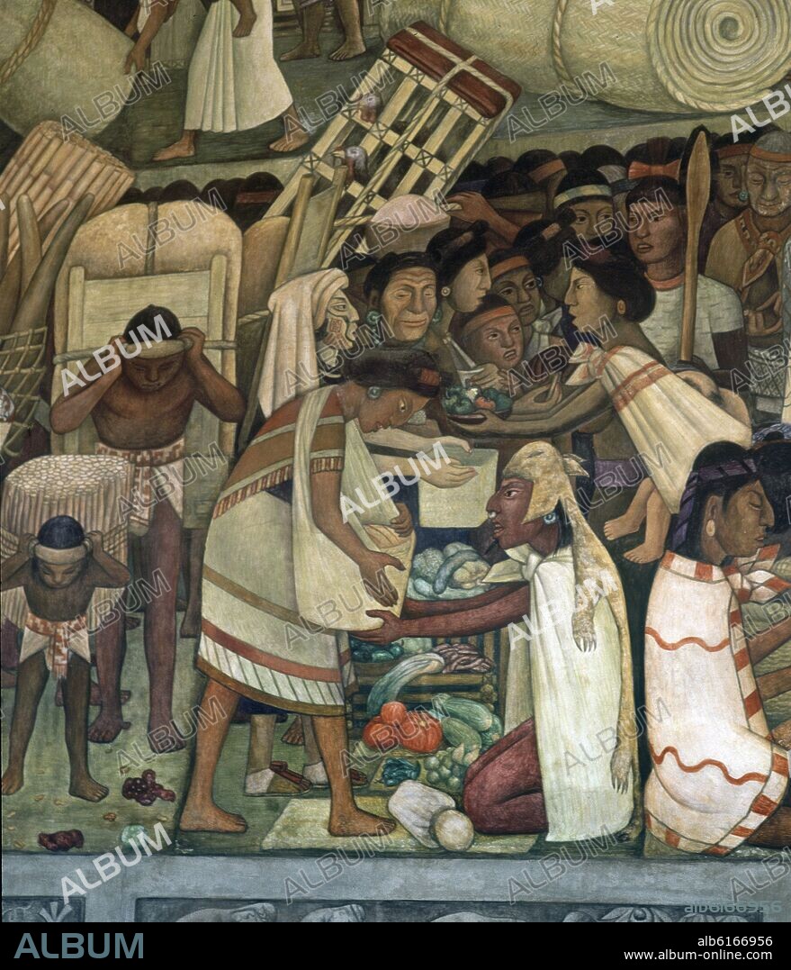 DIEGO RIVERA. MURO NORTE - MERCADO DE TLATELOLCO - PUESTO DE VERDURAS - FRESCO - SIGLO XX.