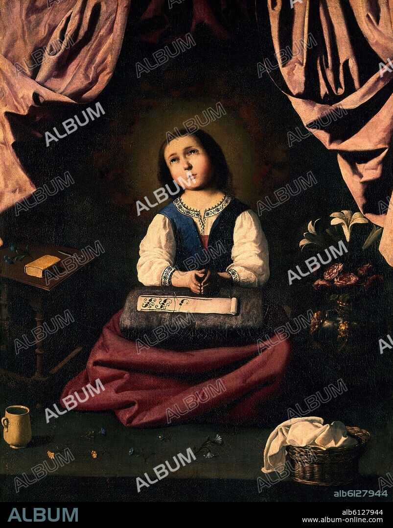 FRANCISCO DE ZURBARAN. LA VIRGEN NIÑA EN EXTASIS - 1630 - O/L 117x94 -BARROCO ESPAÑOL.