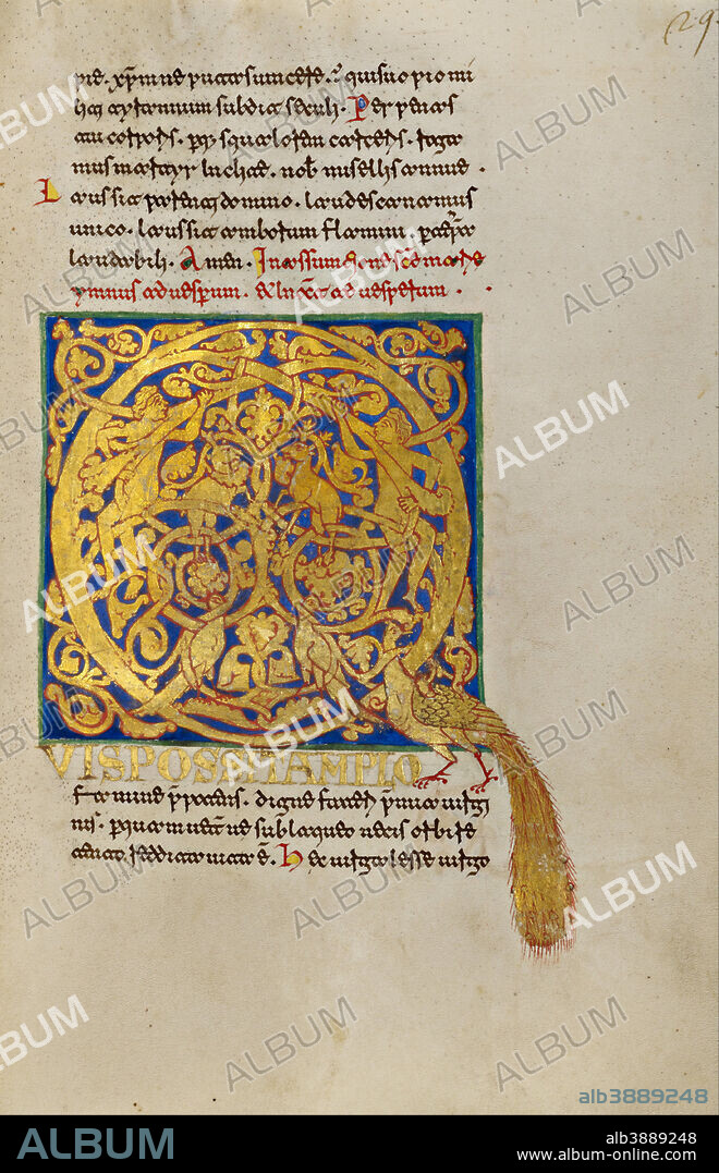 UNKNOWN. Inhabited Initial Q. Date/Period: 1153. Folio. Tempera colors, gold leaf, gold paint, and ink on parchment. Height: 192 mm (7.55 in); Width: 132 mm (5.19 in).