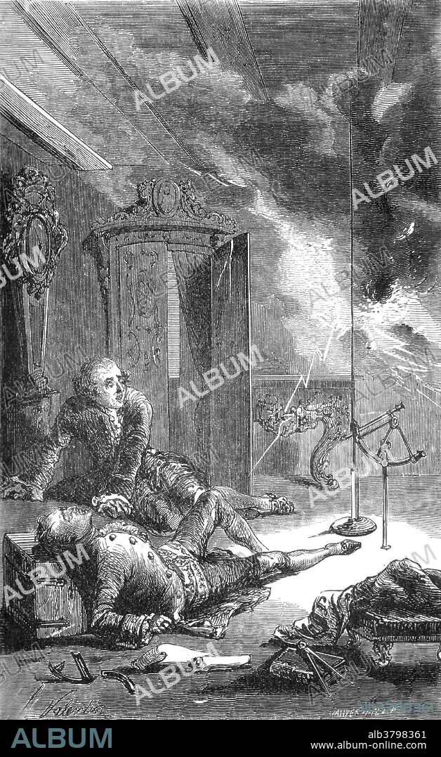 Georg Wilhelm Richmann (July 22, 1711 - August 6, 1753) was a German physicist who lived in Russia. He proved that thunder clouds contain electric charge. He was electrocuted in St. Petersburg while trying to quantify the response of an insulated rod to a nearby storm. He was attending a meeting of the Academy of Sciences, when he heard thunder. The Professor ran home with his engraver to capture the event for posterity. While the experiment was underway, a supposed ball lightning appeared and collided with Richmann's head leaving him dead with a red spot on his forehead, his shoes blown open, and parts of his clothes singed. An explosion followed like that of a small Cannon that knocked the engraver out, split the room's door frame, and tore the door off its hinges. He was the first person in history to die while conducting electrical experiments.