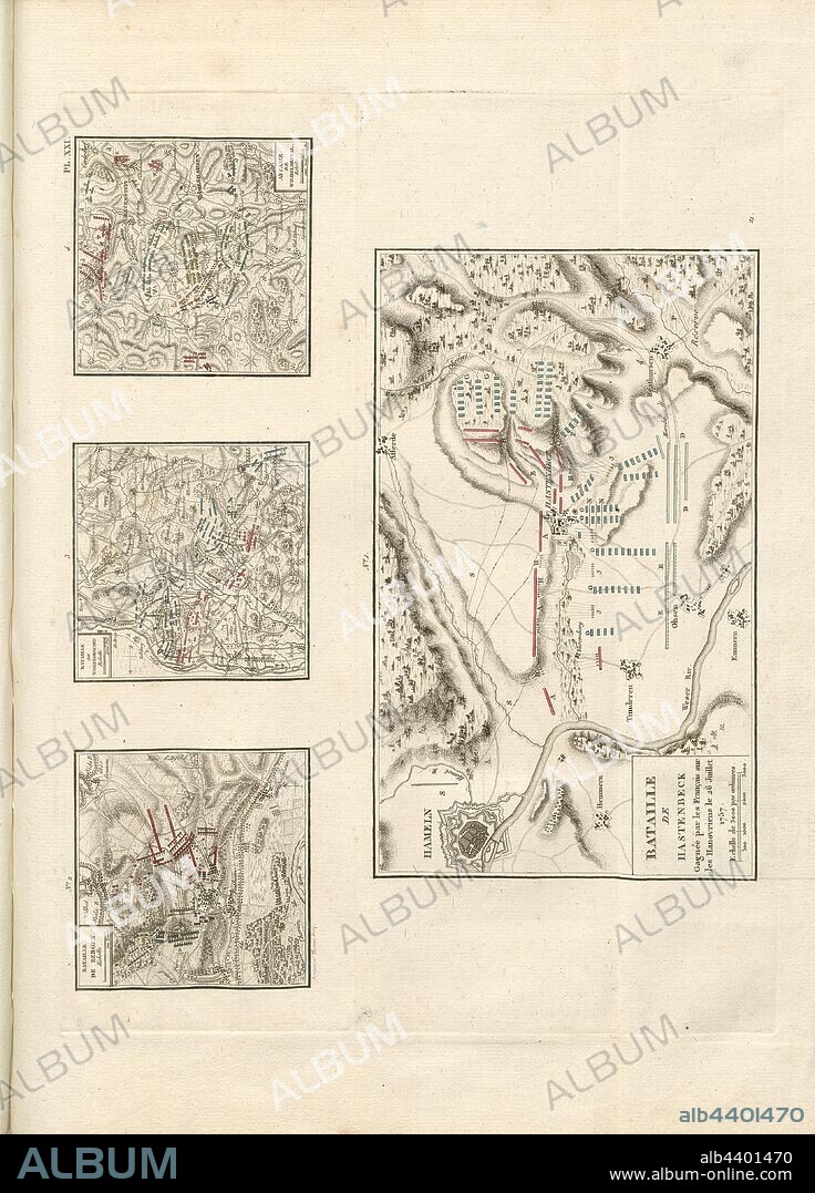 Battle of Hastenbeck, Bergen, Willinghausen, Wilhelmestal Affair, Plan for the Battle of Hastenbeck, Battle of Bergen, Battle of Wilhelmsthal and Vellinghausen a., d, Lip, Pl. XXI, Antoine Henri de Jomini: Traité des grandes operations militaires. Atlas. [S.l.]: [s.n.], [18--].