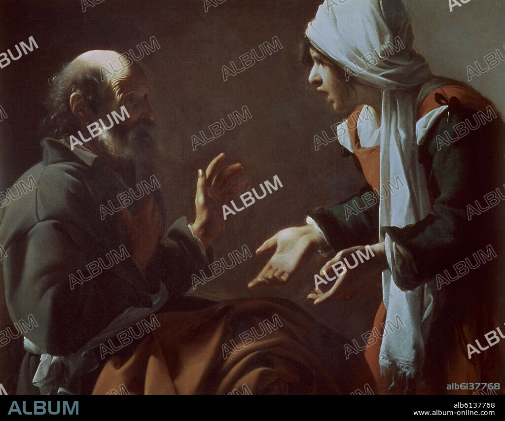 ESCUELA DE CARAVAGGIO. LA NEGACION DE SAN PEDRO - SIGLO XVII - BARROCO ITALIANO.