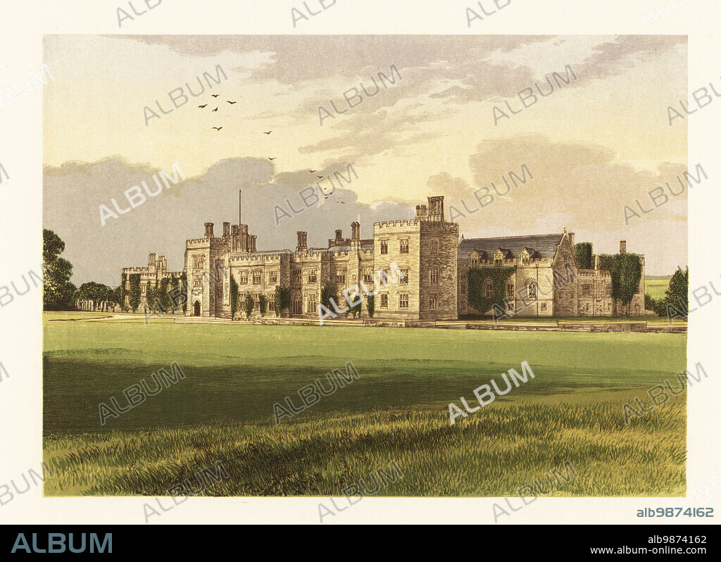 Penshurst Castle, Kent, England. Ancient manor embattled and fortified by Sir John Devereux in the 14th century, used as a hunting lodge by King Henry VIII. Home of the Sidney family. Colour woodblock by Benjamin Fawcett in the Baxter process of an illustration by Alexander Francis Lydon from Reverend Francis Orpen Morriss Picturesque Views of the Seats of Noblemen and Gentlemen of Great Britain and Ireland, William Mackenzie, London, 1880.