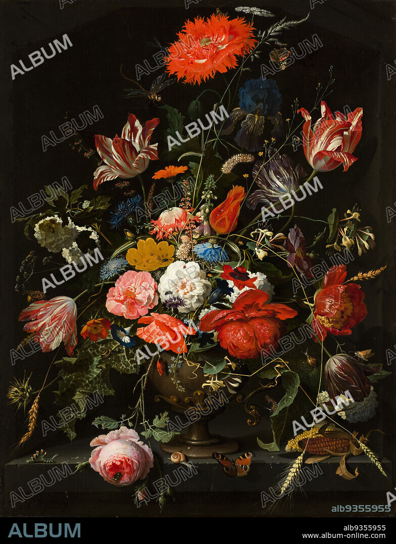 Flowers in a metal vase, Abraham Mignon, c. 1670.