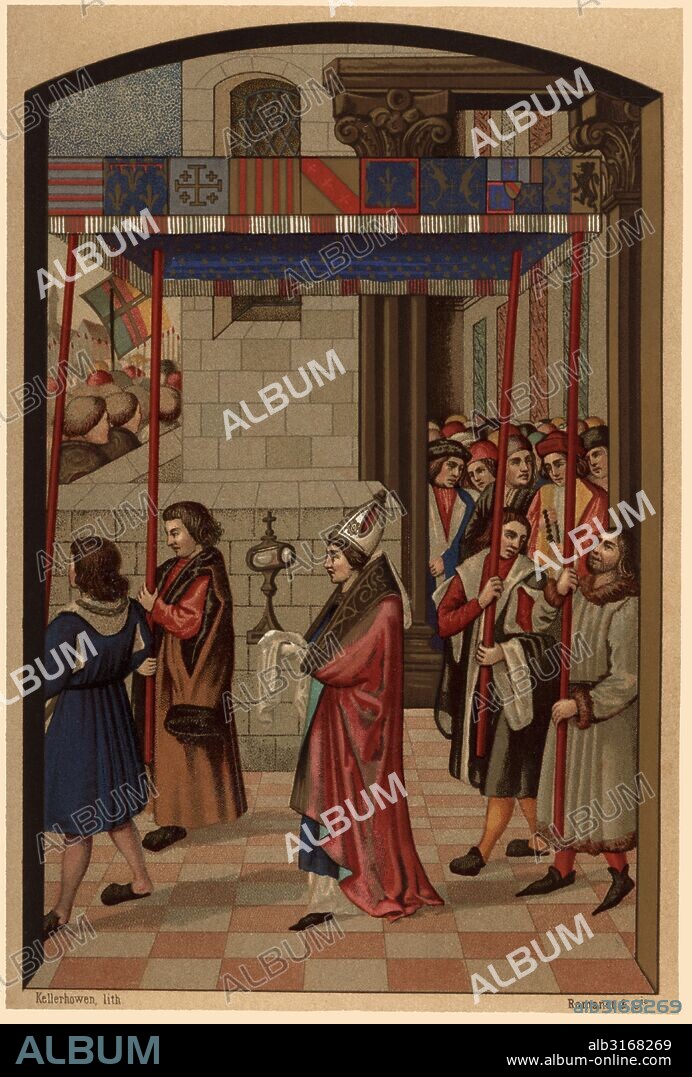 Procesión de Renato I de Anjou (1409-1480), rey de Nápoles, en Aix-en-Provence. Miniatura del siglo XV. Facsímil de 1877.