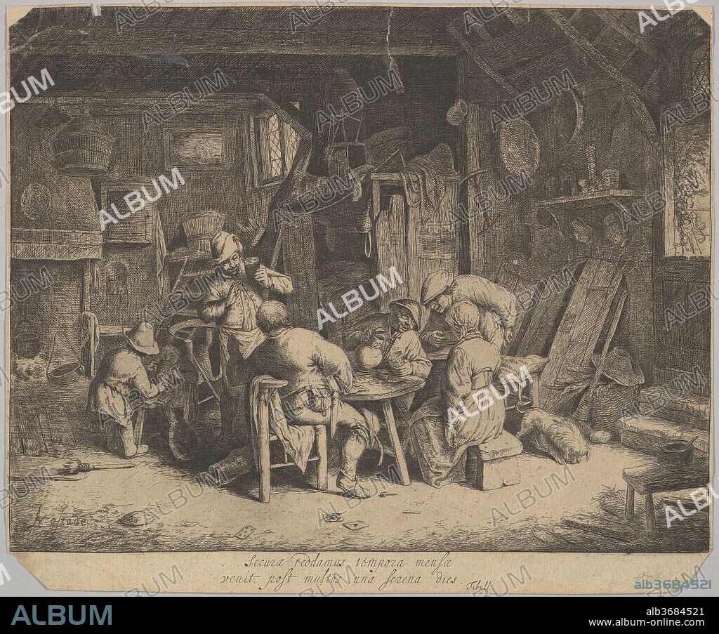 The Breakfast (Le Gourmet en Compagne). Artist: Adriaen van Ostade (Dutch, Haarlem 1610-1685 Haarlem). Dimensions: Sheet: 8 1/2 × 10 3/16 in. (21.6 × 25.9 cm). Date: 17th century.