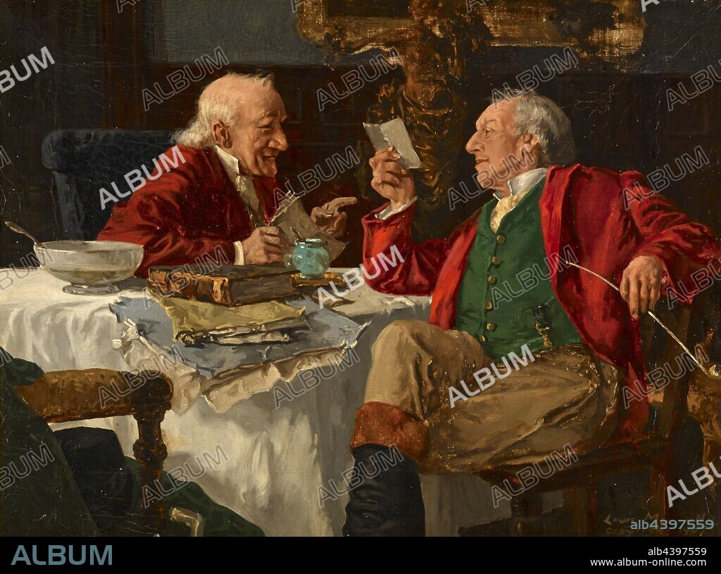 The Conversation, Louis Charles Moeller (American, 1855-1930), about 1907, oil on canvas, 12-1/4 x 16-1/4 in. (canvas) 21-1/4 x 25-3/8 x 3 in. (framed), Signed, l.r.: Louis Moeller NA., Copyright 1907, American Painting and Sculpture to 1945.