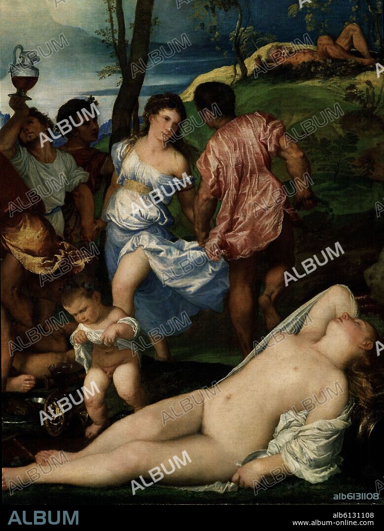 TIZIANO VECELLIO DE GREGORIO-TICIANO-. LA BACANAL DE LOS ANDRIOS - DETALLE DERECHO - 1523-1526 - O/L - 175x193 - NP 418 - RENACIMIENTO VENECIANO - CONJUNTO 7439.
