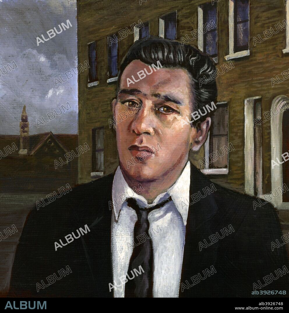 Reginald Reggie Kray (1933-2000). The Krays were the chief perpetrators of organised crime in the East End of London during the 1950s and 1960s. In this contemporary painting they are imagined in front of their parentÆs house in Vallance Road, Bethnal Green. It was from these premises they ran their criminal operation know as 'The Firm'.