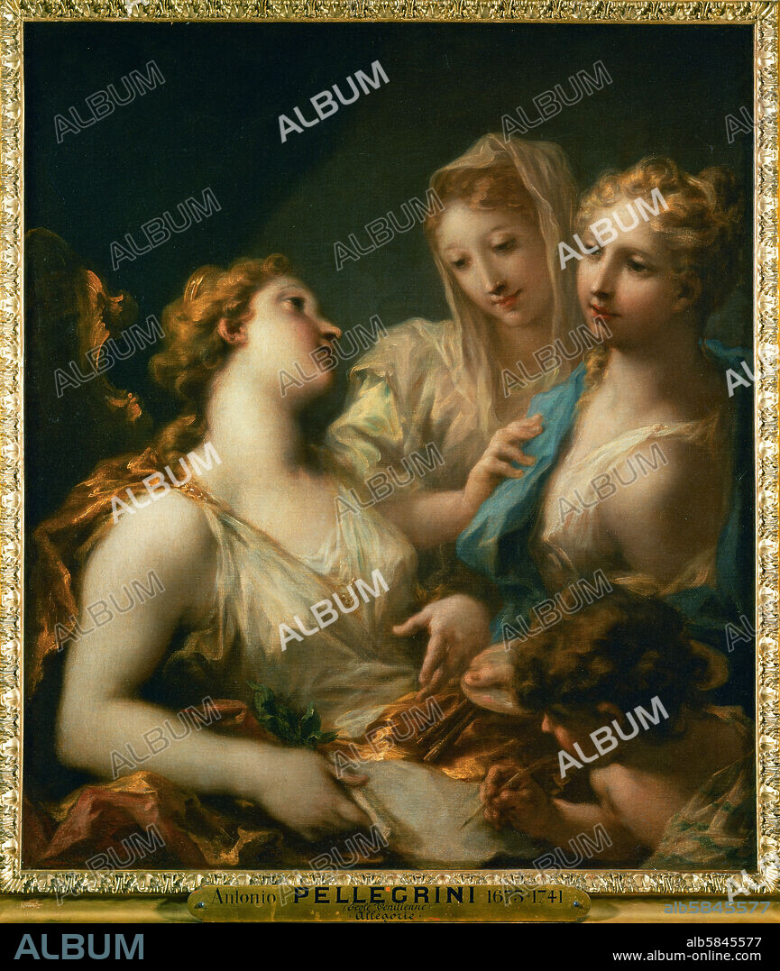 GIOVANNI ANTONIO PELLEGRINI. La peinture et le dessin faisant l'education de l'Amour-Painting and Drawing educate Love. Canvas, 99 x 85,5 cm INV.416.