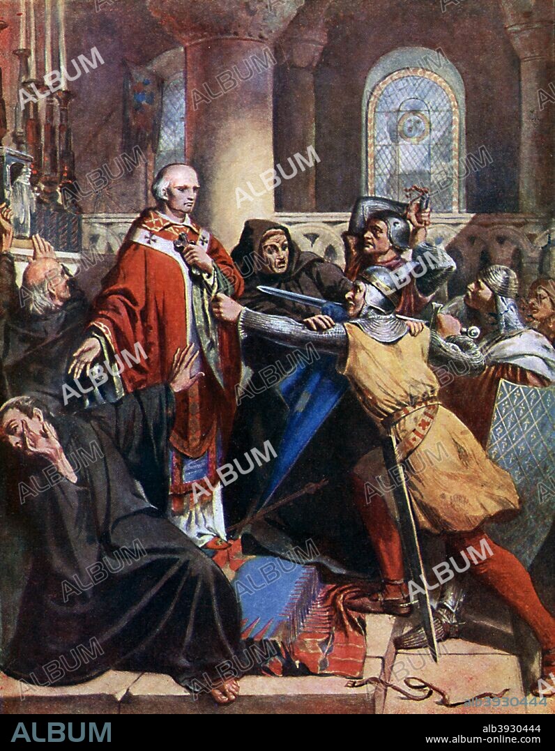 'Death of Becket', 1170, (19th century). Thomas a Becket, Archbishop of Canterbury, was murdered by knights in Canterbury Cathedral on 29 December 1170.