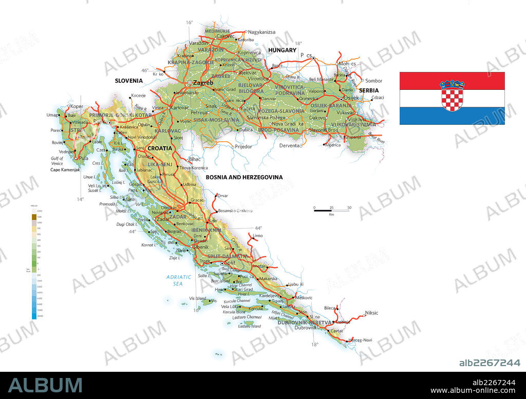 CROACIA. Mapa físico y político de Croacia.