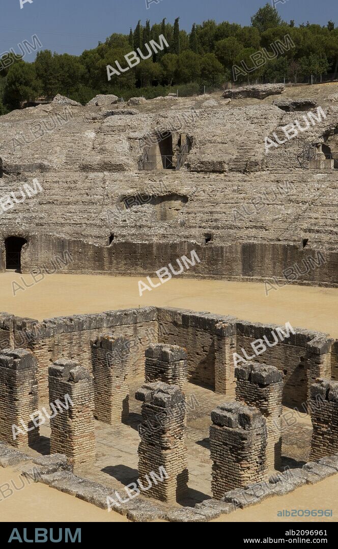 Spain. Italica. Roman city founded c. 206 BC. Amphitheatre. 117-138 BC. Fossa bestiaria. Andalusia.