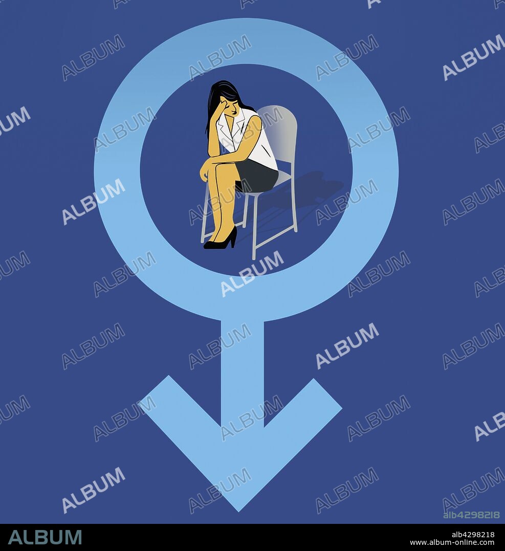 Depressed woman inside of female gender symbol.