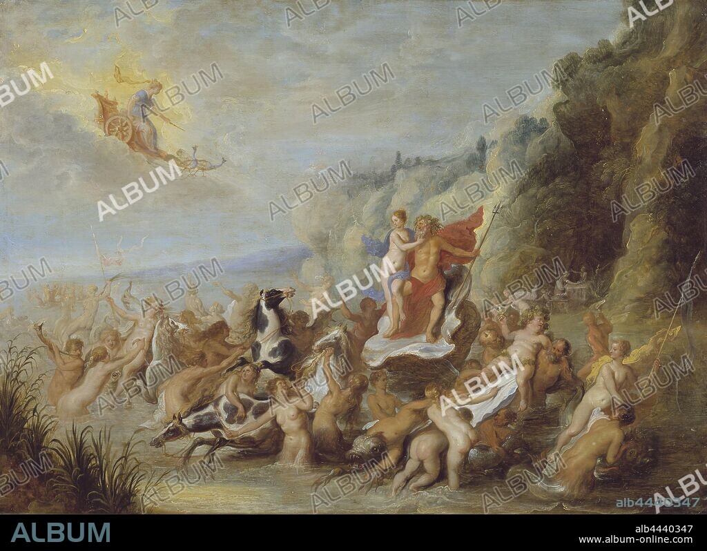 Attributed to Abraham van Diepenbeeck, Neptune and Amphitrite, Neptune and Amphite, Oil on wood, Height, 69 cm (27.1 inches), Width, 96 cm (37.7 inches).