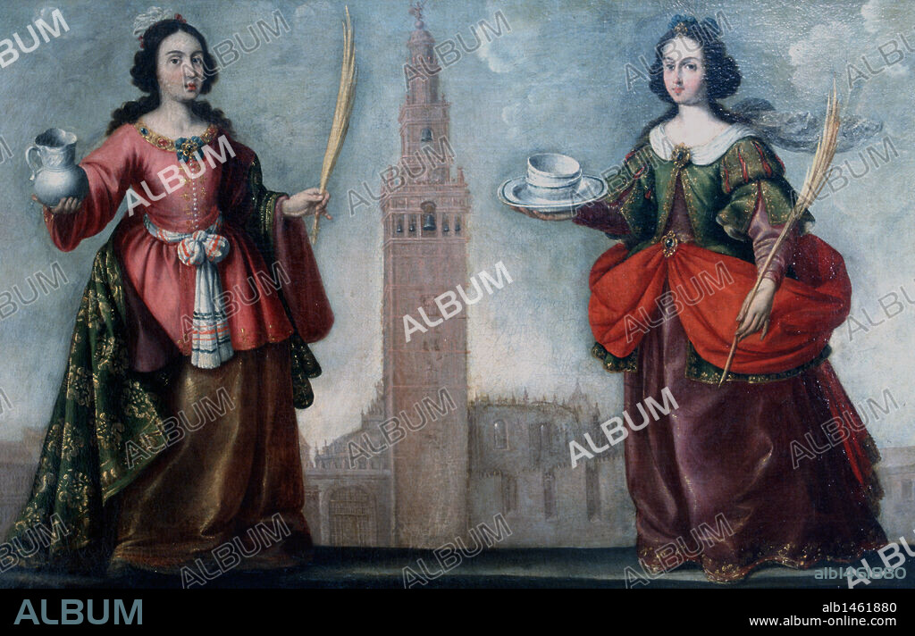 "LAS SANTAS JUSTA Y RUFINA". Obra del pintor de ascendencia alemana Ignacio DE RIES (s. XVII). Catedral de Sevilla. Andalucía. España.