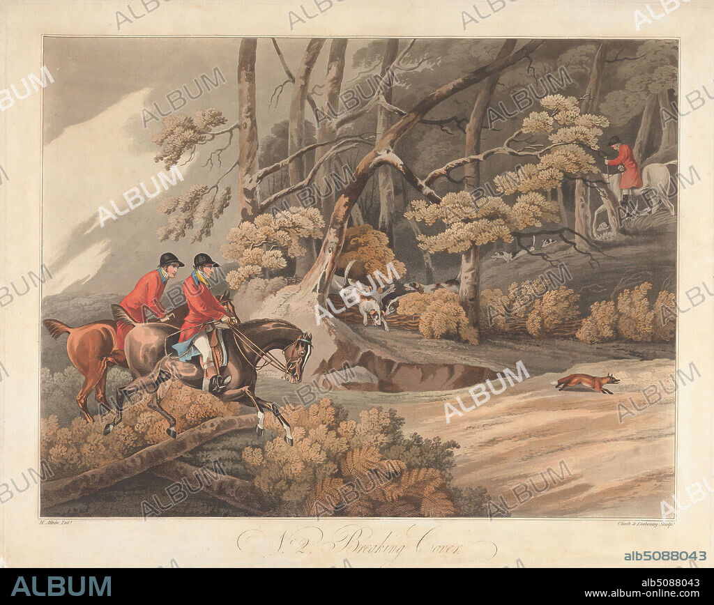 Set of Four - Fox-hunting: Breaking Cover, Matthew Dubourg, ( and Clark ), active 17861838, British, after Henry Thomas Alken, 17851851, British, 1813, Aquatint, colored by hand, Sheet: 13 3/8 x 19 11/16in. (34 x 50cm).