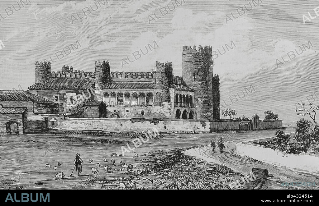 TOMAS CARLOS CAPUZ (1834-1899). SPANISH ENGRAVER AND XYLOGRAPH.. Historia de España. Extremadura. Provincia de Badajoz. Zafra. Palacio de los Duques de Feria o castillo de Zafra. Edificación mandada construir en 1437 por Lorenzo II Suárez de Figueroa (h. 1410-1461), I conde de Feria. Grabado por Tomás Carlos Capuz (1834-1899). La Ilustración Española y Americana, 1884.