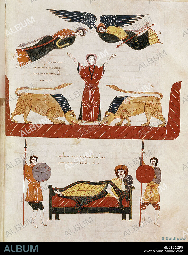 BEATO DE LIÉBANA. BEATO DE FERNANDO I-COMENT AL APOCALIPSIS-S XI--F 286 -DARIO MANDA A DANIEL AL FOSO DE LOS LEONES.