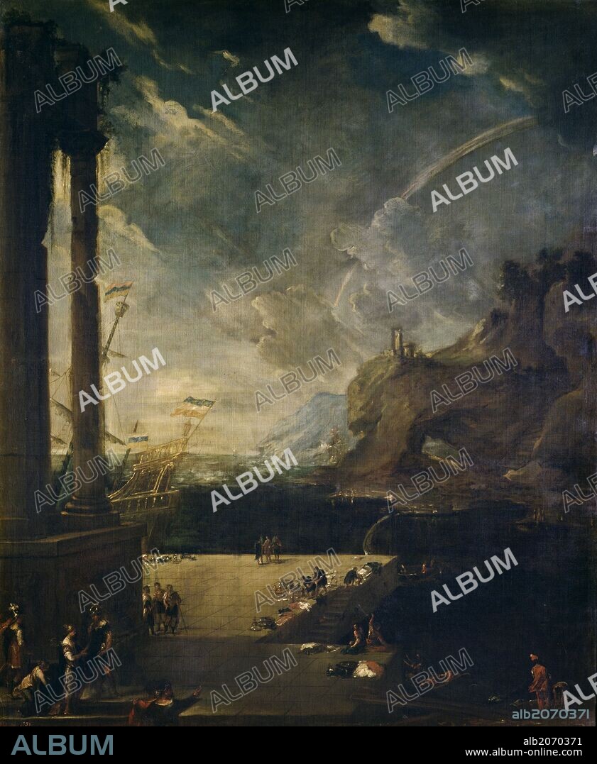 BENITO MANUEL AGÜERO. Benito Manuel de Agüero / 'Paisaje con la salida de Eneas de Cartago', Tercer cuarto del siglo XVII, Escuela Española, Óleo sobre Lienzo, 239 cm x 205 cm, P00896.