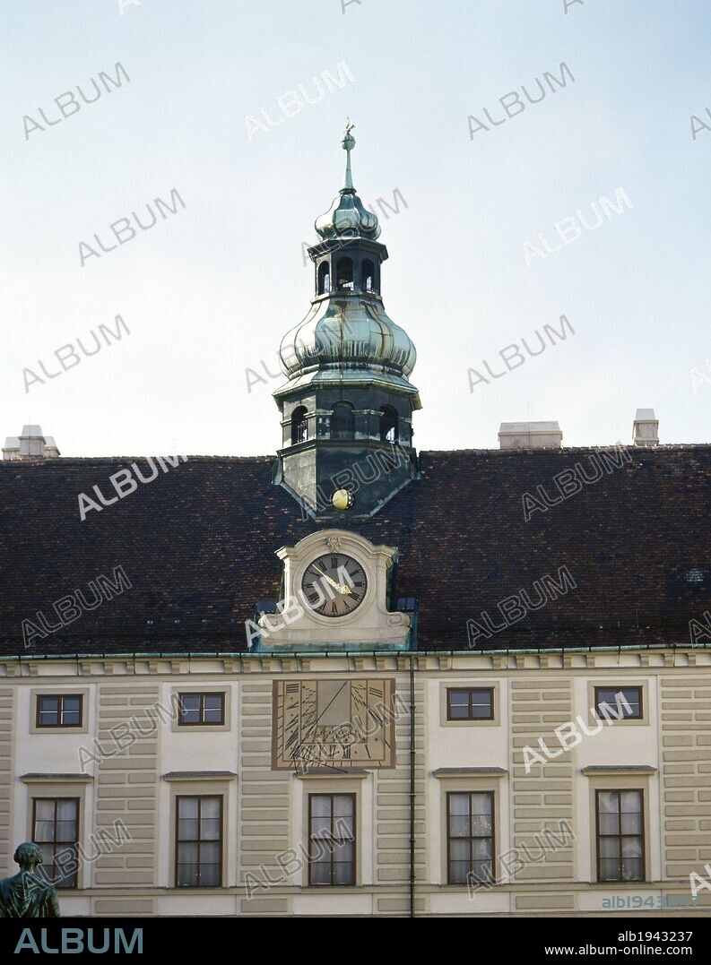 Austria. Vienna. Clock tower of the Amalienburg. Hofburg Palace. Baroque.
