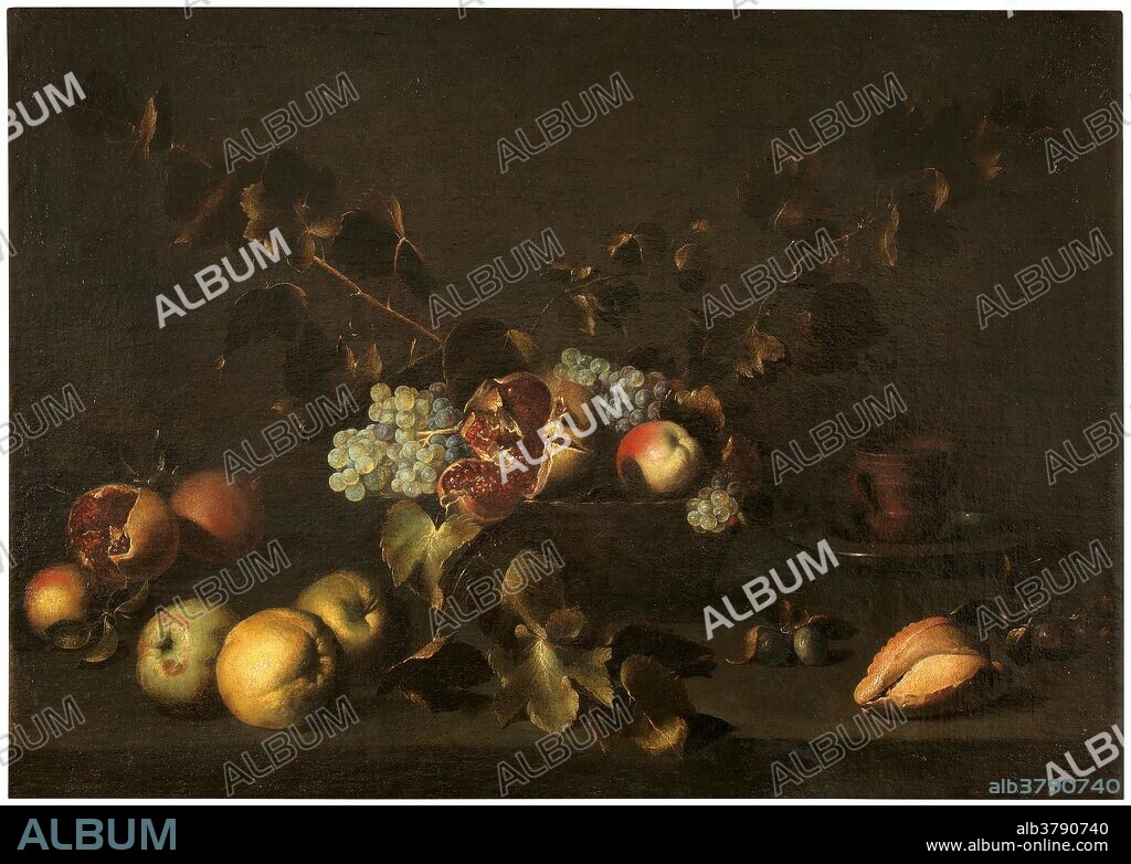 JUAN DE ZURBARÁN. Juan de Zurbarán / 'Still life with pomegranates and grapes'. Ca. 1643. Oil on canvas.