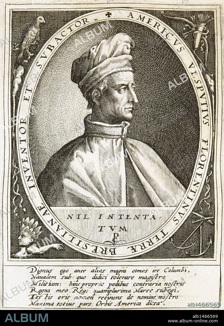 Amerigo Vespucci (1451-1512). Italian navigator, explorer and cartographer. Engraving. National Library. Madrid. Spain.