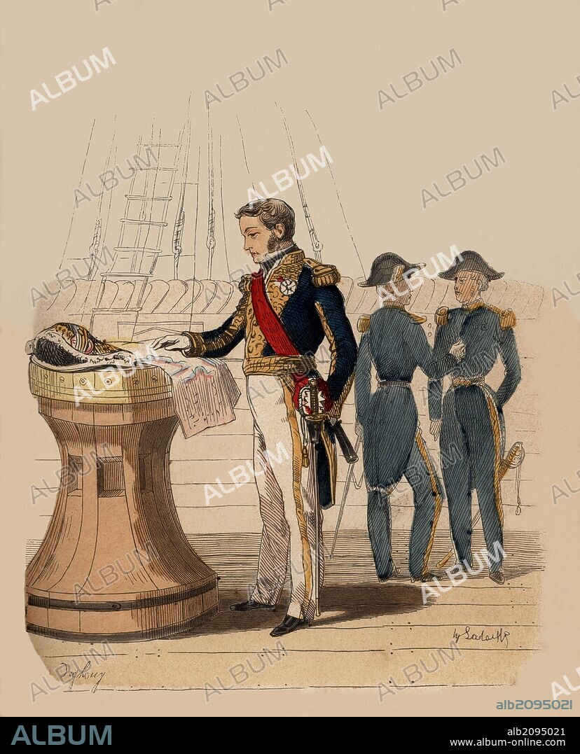 Francia. Siglo XIX. Uniforme de Almirante de marina, año 1857. Grabado de 1864.