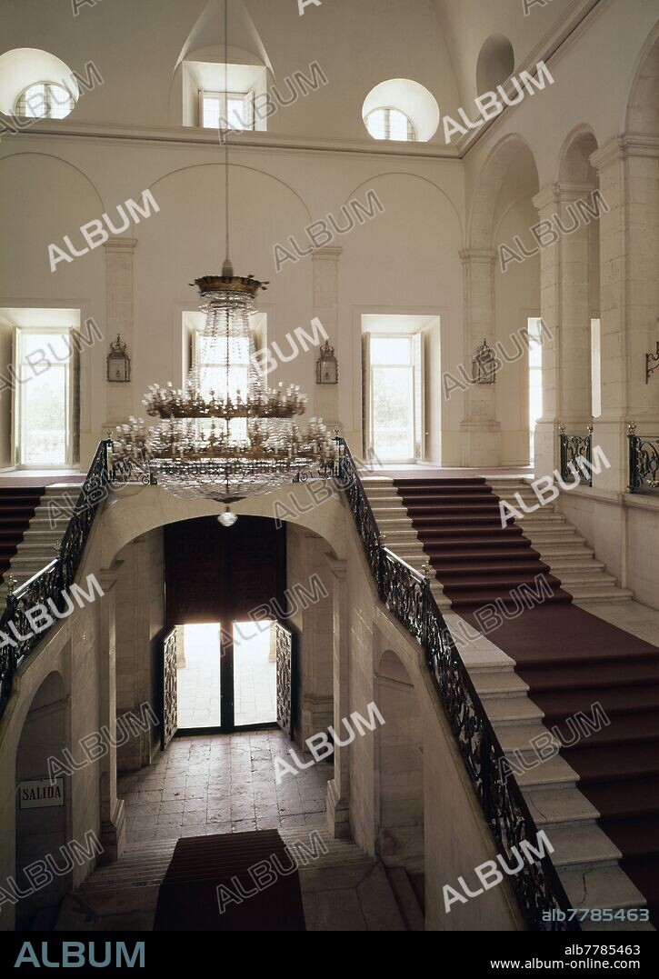 SANTIAGO BONAVIA. ESCALERA PRINCIPAL DEL PALACIO REAL DE ARANJUEZ - SIGLO XVIII - FOTO AÑOS 60.