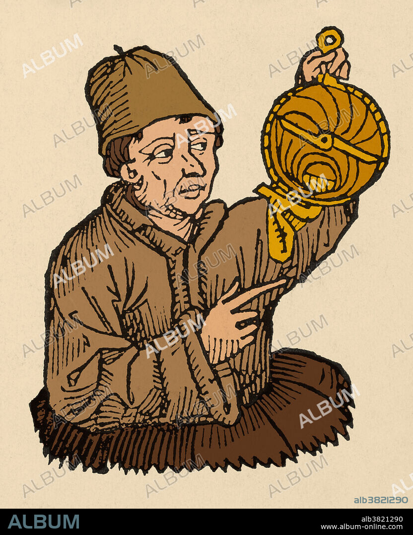 Johannes Muller von Konigsberg (1436-1476), known by his Latin pseudonym Regiomontanus, a German mathematician, astronomer and astrologer. Portrait from Liber chronicarum mundi, Nuremberg (1493).