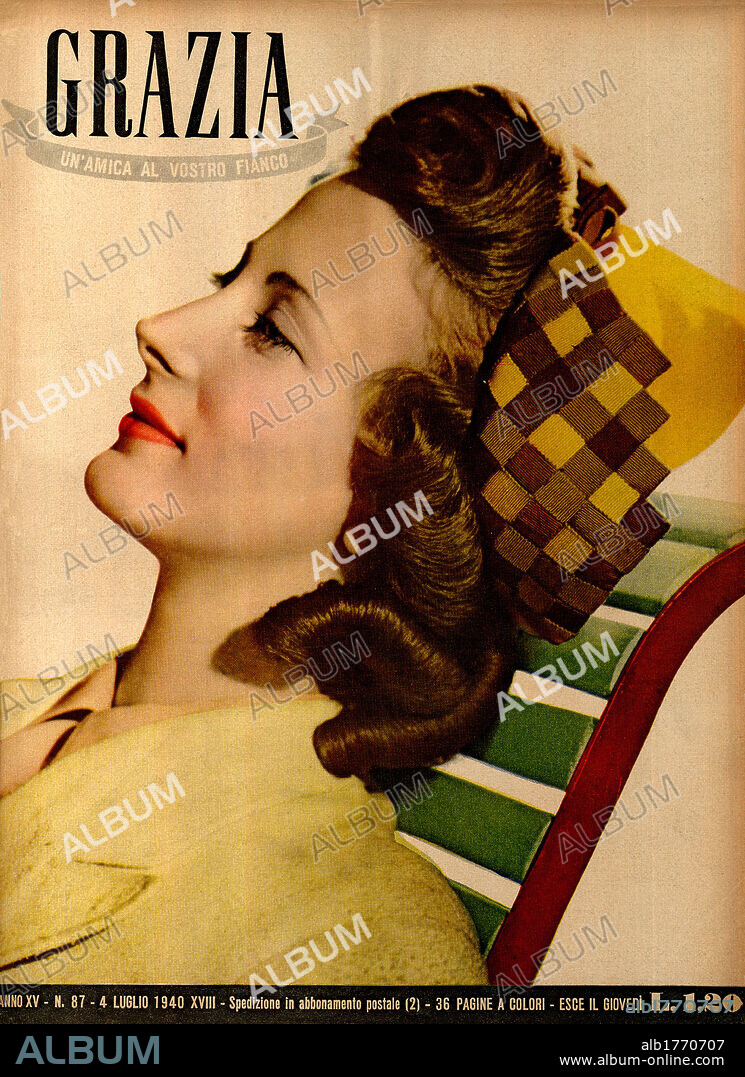 Cover of 'Grazia'. The cover of the women's weekly magazine 'Grazia' showing a model posing. Italy, 4th July 1940.
