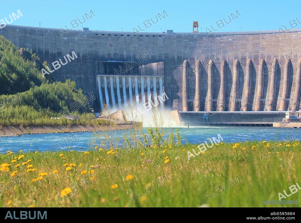 Sibirien, Sajano-Schuschenskaja Wasserkraftwerk am Fluss Jenissei.