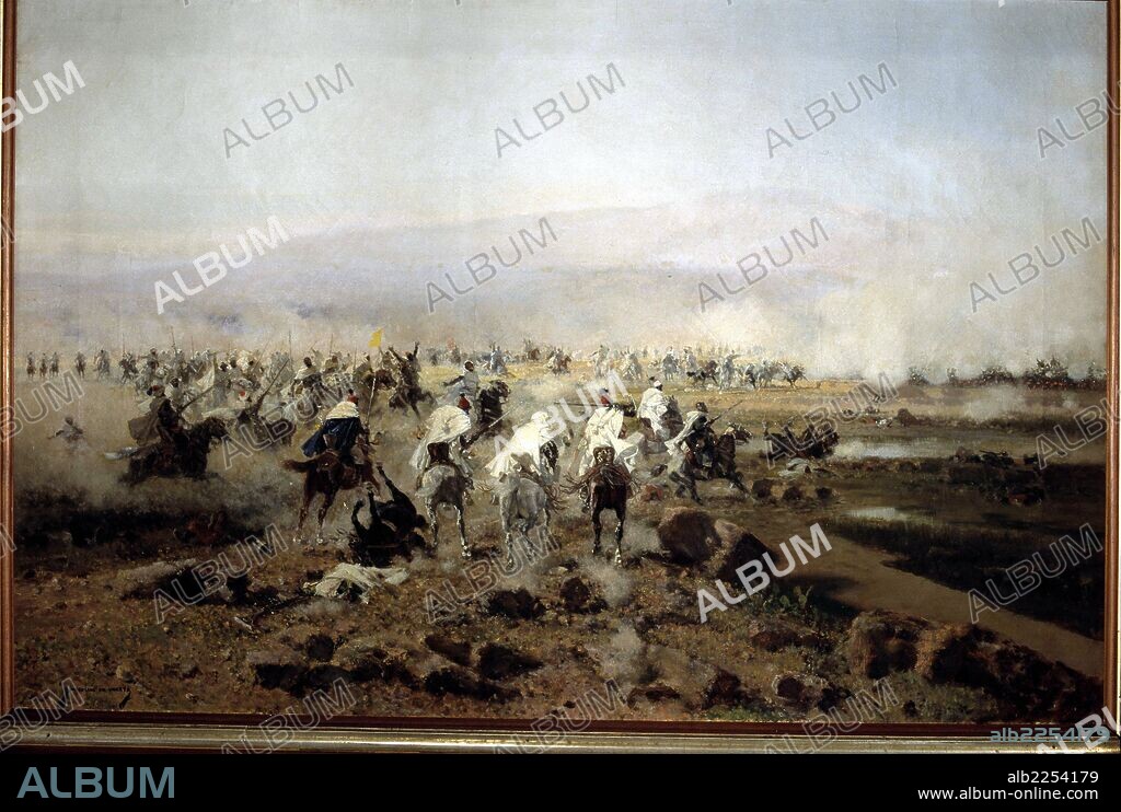 UNCETA MARCELINO. UNCETA , MARCELINO. PINTOR ESPAÑOL. ZARAGOZA 1835 - 1905. " BATALLA DE LA GUERRA DE AFRICA " , OLEO HACIA EL AÑO 1890. MUSEO BELLAS ARTES. BUENOS AIRES.