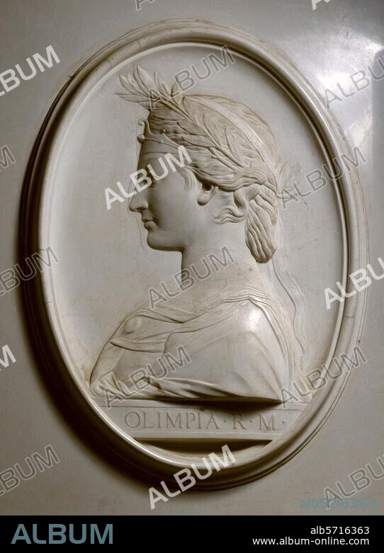 Olympias, Gemahlin König Philipps II. von Makedonien (seit 357 v. Chr.), Mutter Alexanders des Großen, gest. 316 v. Chr. (hingerichtet). Profilbildnis Olympias'. Marmorrelief, vermutlich 1756, von Ignazio Collini (zugeschrieben), 70 × 53 cm. Inv. Nr. 993-VIII. Pawlowsk, Großer Palast.