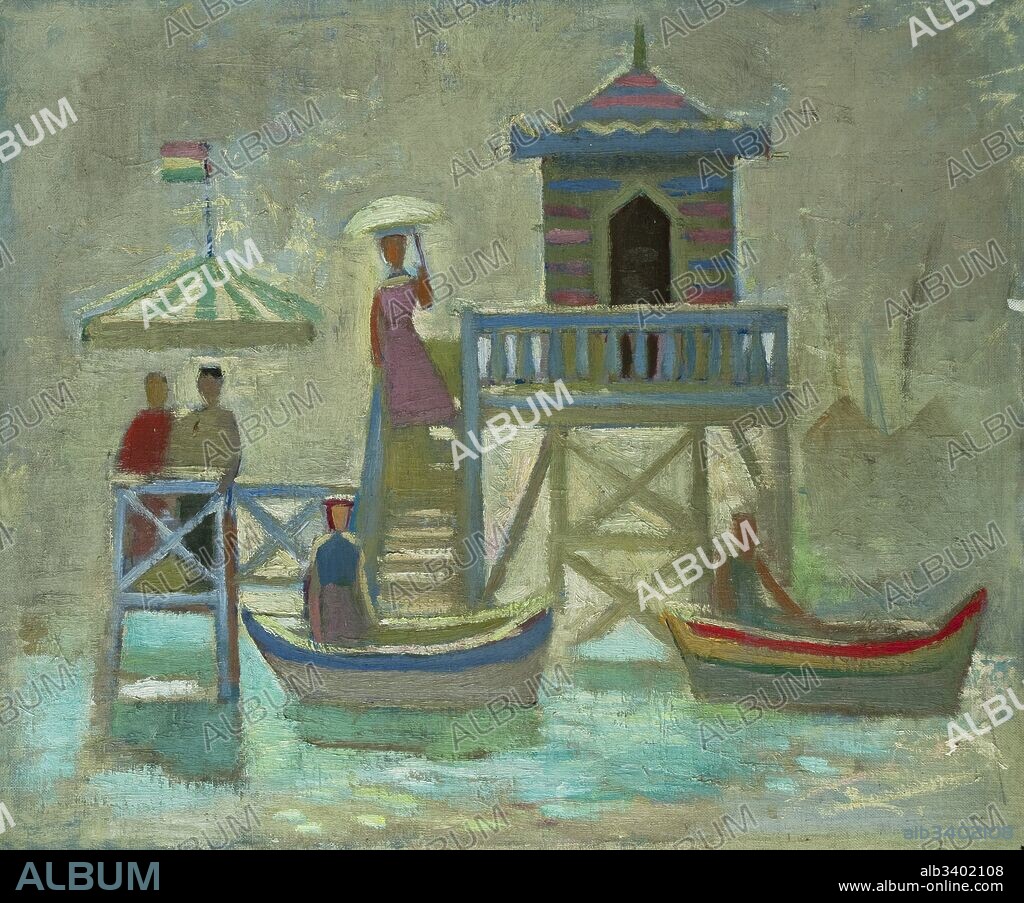 ALFREDO OPISSO. Alfred Opisso. Figuras y barcas. Óleo sobre lienzo, (45,5x54) .Colección particular.