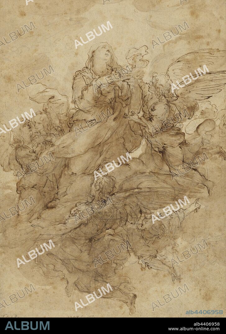 The Assumption of the Virgin, Pier Francesco Cittadini (Italian, 1616 - 1681), 1630 - 1640, Pen and brown ink, brown wash over black chalk, 30.6 x 21.7 cm (12 1/16 x 8 9/16 in.).