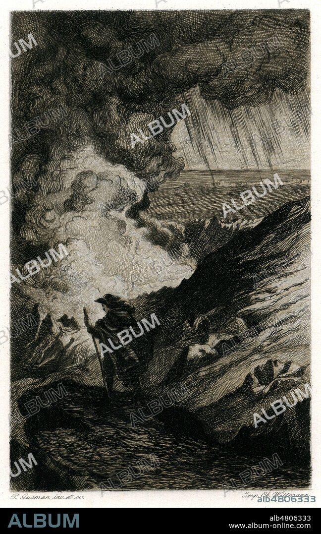 "Un jour j'etais monte au sommet de l'Etna." Illustration de 1911 par Pierre GUSMAN (1862-1942) pour Souvenirs de Combourg par Francois CHATEAUBRIAND (1768-1848). Credit : Collection Jonas/KHARBINE-TAPABOR.