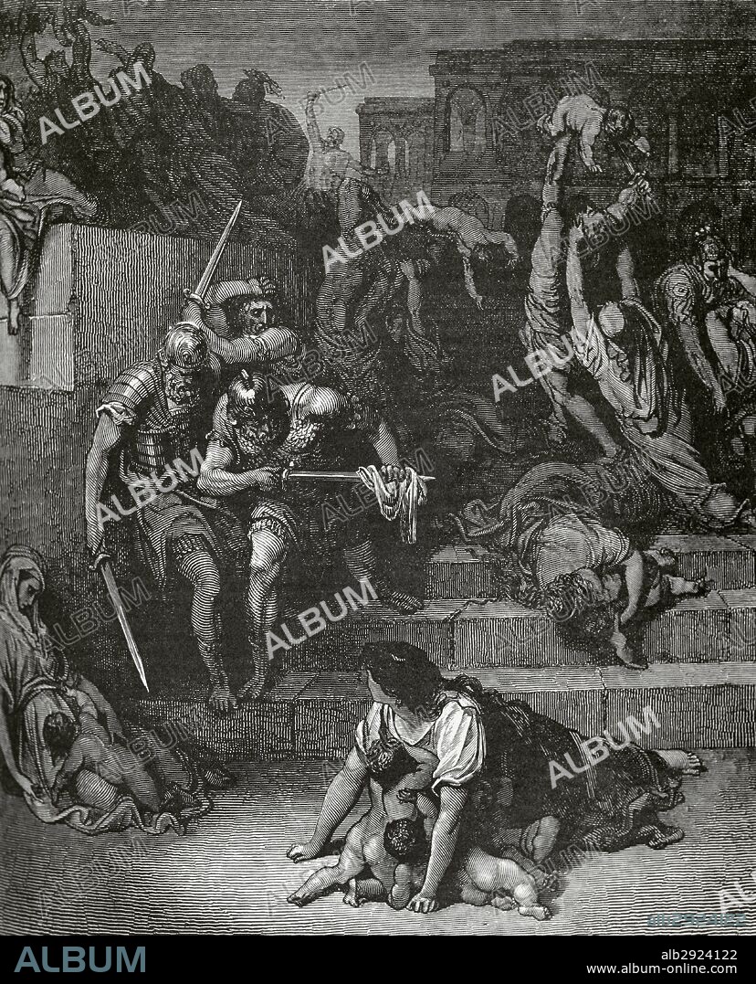 "DEGOLLACION DE LOS INOCENTES". La Biblia. Grabado de Gustave DORE.
