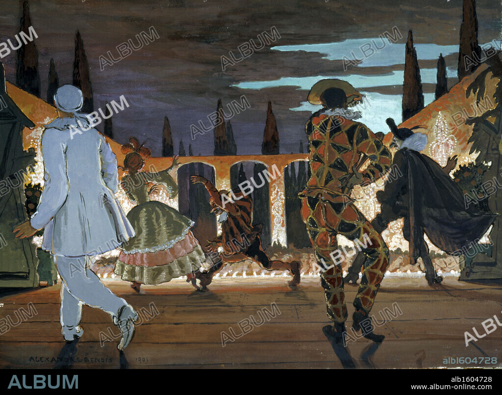 ALEXANDRE BENOIS. Russia, Ivanovo, Museum of Art, Italian Comedy by Alexandre Nikolayevich Benois, gouache on paper, 1905, (1870-1960).