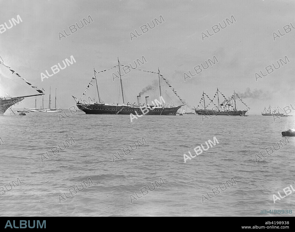 'HMY Victoria and Albert' and the Russian Imperial Yacht 'Standart' at Cowes, 1909. 'Standart' was built by order of Emperor Alexander III of Russia, and constructed at the Danish shipyard of Burmeister & Wain, being launched in 1895. The yacht is seen here at Cowes when the Russian Imperial family made a visit to England staying on the Isle of Wight for Cowes Week.