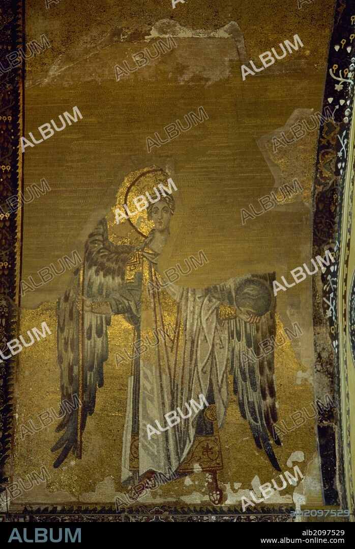 Turkey, Istanbul. Hagia Sophia. Archangel Gabriel. Byzantine mosaic, c. 867. It is located in the bema vault.