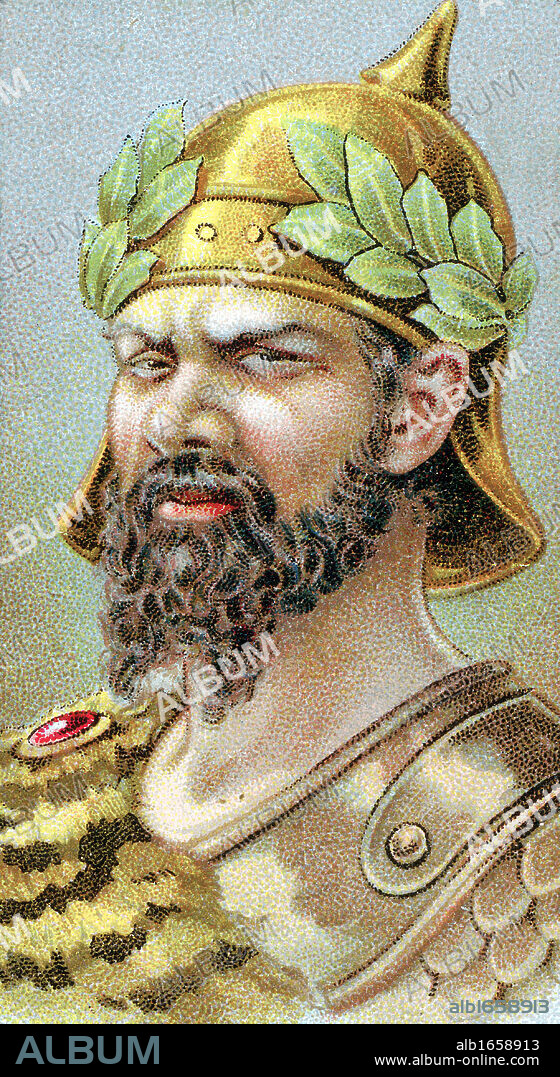 Atilla (Attila c406-453) King of the Huns from 434, known as 'The Scourge of God'. Representation from 19th century chromolithograph.